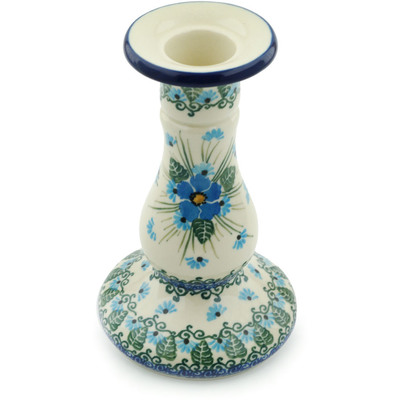 Polish Pottery Candle Holder 6&quot; Forget Me Not UNIKAT