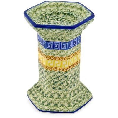 Polish Pottery Candle Holder 6&quot; Grecian Sea
