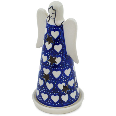 Polish Pottery Candle Holder 6&quot; Heart&#039;s Full Of Love