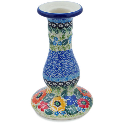 Polish Pottery Candle Holder 6&quot; Iris Meadow UNIKAT