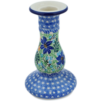 Polish Pottery Candle Holder 6&quot; Midnight Lilies UNIKAT