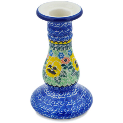 Polish Pottery Candle Holder 6&quot; Pansies Field UNIKAT