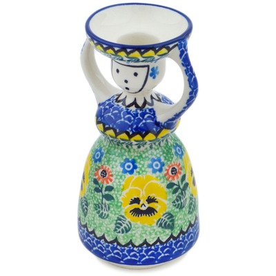 Polish Pottery Candle Holder 6&quot; Pansies Field UNIKAT