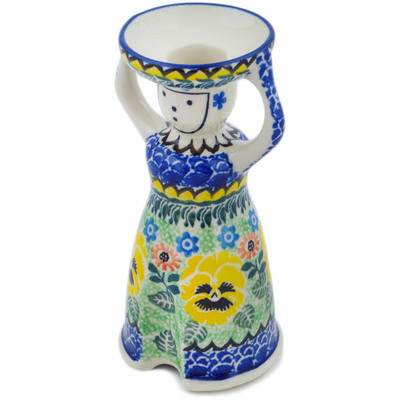 Polish Pottery Candle Holder 6&quot; Pansies Field UNIKAT