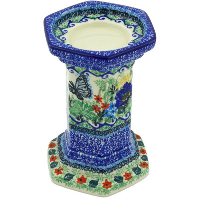 Polish Pottery Candle Holder 6&quot; Royal Blue Monarch UNIKAT