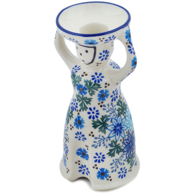 Polish Pottery Candle Holder 6&quot; Soft Starry Flowers UNIKAT