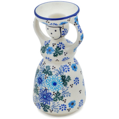 Polish Pottery Candle Holder 6&quot; Soft Starry Flowers UNIKAT