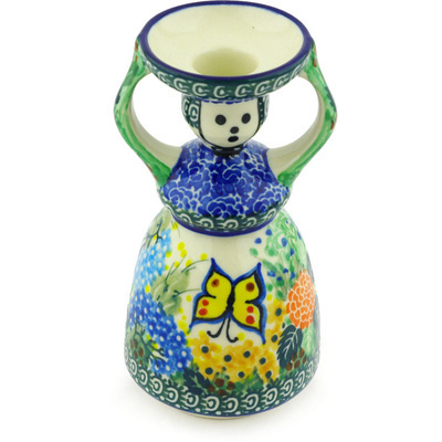 Polish Pottery Candle Holder 6&quot; Spring Garden UNIKAT