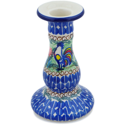 Polish Pottery Candle Holder 6&quot; Summer Rooster UNIKAT