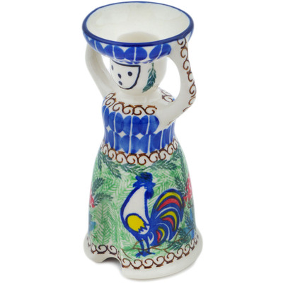 Polish Pottery Candle Holder 6&quot; Summer Rooster UNIKAT