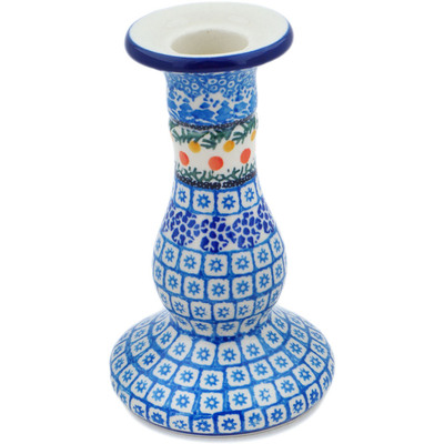 Polish Pottery Candle Holder 6&quot; Winter Forest UNIKAT