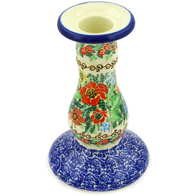 Polish Pottery Candle Holder 6&quot; Yellow Rose Meadow UNIKAT