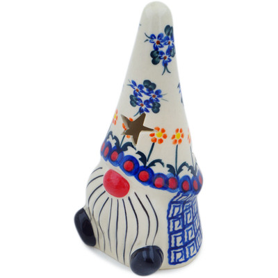 Polish Pottery Candle Holder 7&quot; Dark Blue Forget-me-not