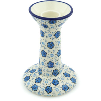 Polish Pottery Candle Holder 7&quot; Flowing Blues