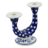 Polish Pottery Candle Holder 7&quot; Peacock Forget-me-not