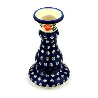 Polish Pottery Candle Holder 7&quot; Poinsetia Peacock