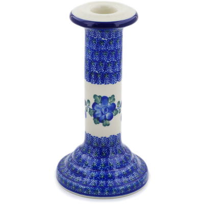 Polish Pottery Candle Holder 8&quot; Blue Poppies
