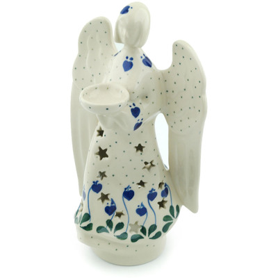 Polish Pottery Candle Holder 9&quot; Bleeding Heart Peacock