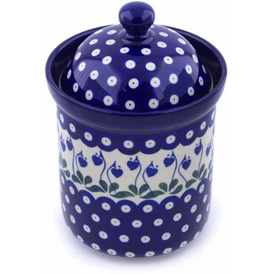Polish Pottery Canister 8&quot; Bleeding Heart Peacock