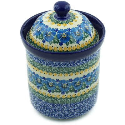 Polish Pottery Canister 8&quot; Blue Pansy Star UNIKAT