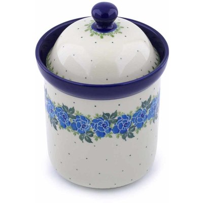 Polish Pottery Canister 8&quot; Blue Rose