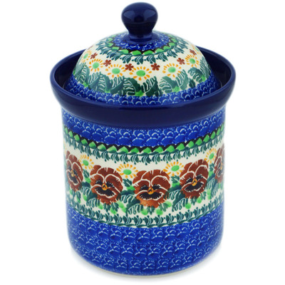 Polish Pottery Canister 8&quot; Brown Pansy UNIKAT