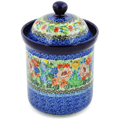 Polish Pottery Canister 8&quot; Carnation Valley UNIKAT