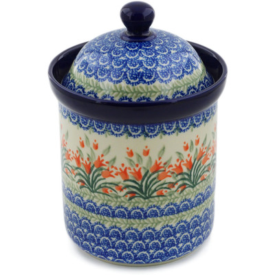 Polish Pottery Canister 8&quot; Crimson Bells