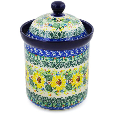 Polish Pottery Canister 8&quot; Yellow Garden UNIKAT