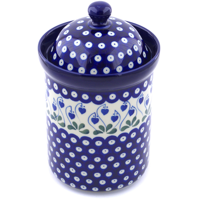 Polish Pottery Canister 9&quot; Bleeding Heart Peacock