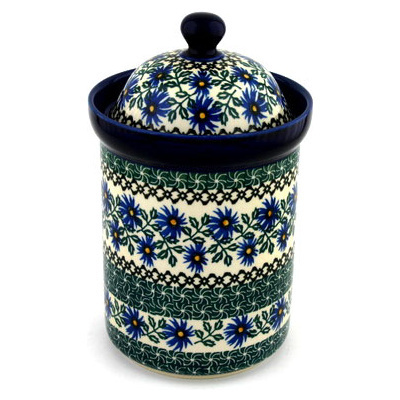 Polish Pottery Canister 9&quot; Blue Chicory