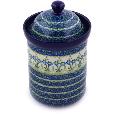 Polish Pottery Canister 9&quot; Blue Daisy Circle