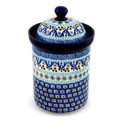 Polish Pottery Canister 9&quot; Blue Ice