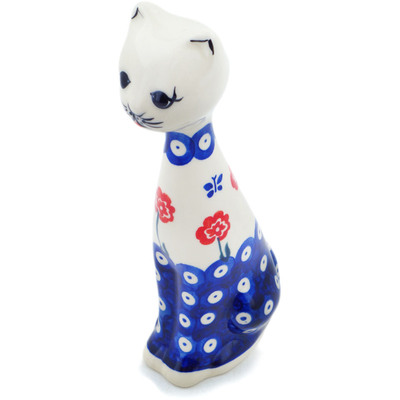 Polish Pottery Cat Figurine 10&quot; Blue Eye Spring