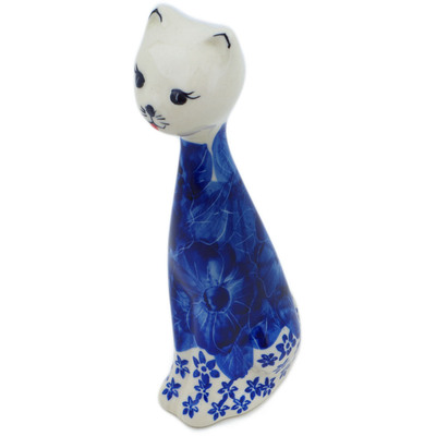 Polish Pottery Cat Figurine 10&quot; Divine Cobalt UNIKAT