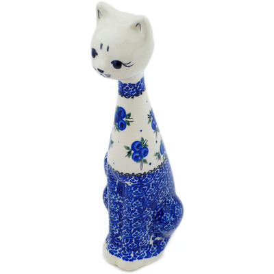 Polish Pottery Cat Figurine 10&quot; Lovely Blueberries