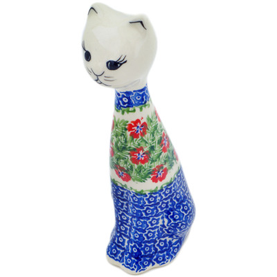 Polish Pottery Cat Figurine 10&quot; Midsummer Bloom