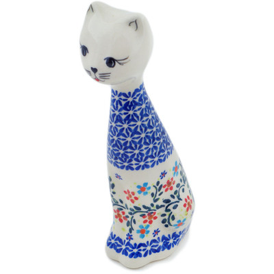 Polish Pottery Cat Figurine 10&quot; Neon Wreath