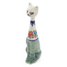 Polish Pottery Cat Figurine 10&quot; Ring Of Flowers UNIKAT