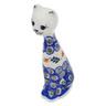 Polish Pottery Cat Figurine 10&quot; Sunflower Peacock