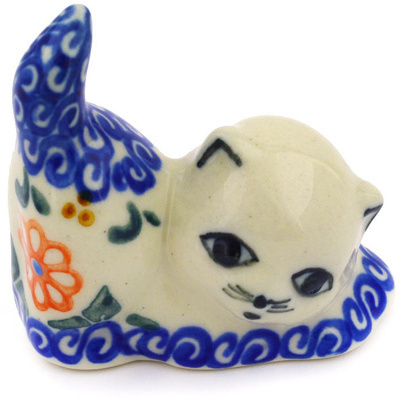 Polish Pottery Cat Figurine 2&quot; Amarillo