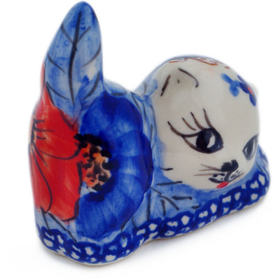 Polish Pottery Cat Figurine 2&quot; Floral Gem UNIKAT