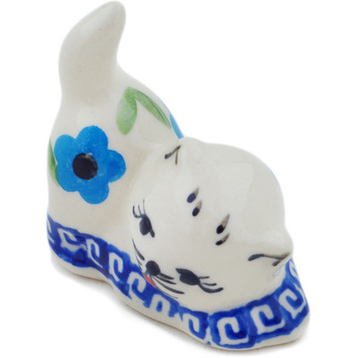 Polish Pottery Cat Figurine 2&quot; Greek Daisies