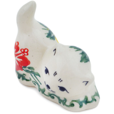 Polish Pottery Cat Figurine 2&quot; Hibiscus Haven