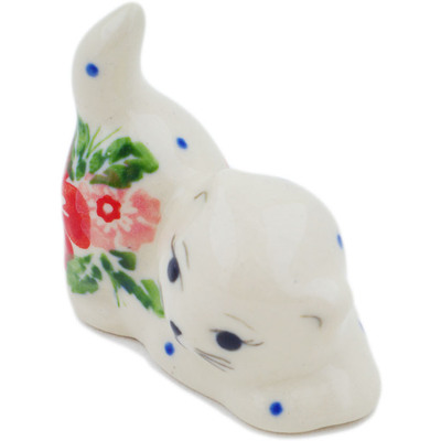 Polish Pottery Cat Figurine 2&quot; Hibiscus Splendor