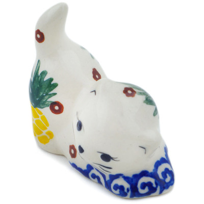 Polish Pottery Cat Figurine 2&quot; Pineapple Parade