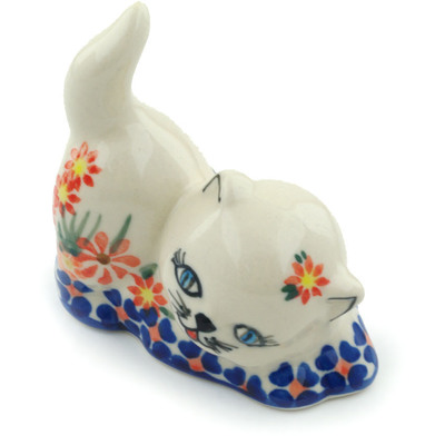 Polish Pottery Cat Figurine 3&quot; Blissful Daisy