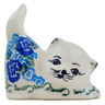 Polish Pottery Cat Figurine 3&quot; Blue Kiss Blooms