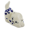 Polish Pottery Cat Figurine 3&quot; Blue Valentine Hearts