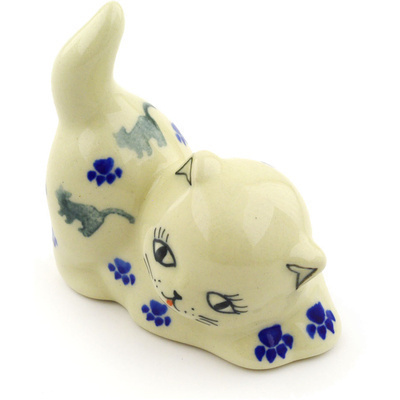 Polish Pottery Cat Figurine 3&quot; Boo Boo Kitty Paws